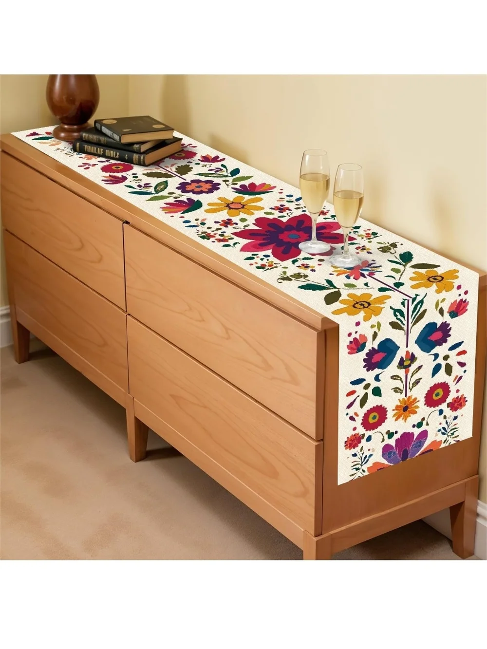 Floral Tile Pattern Table Runner and Placemats Set - Multicolor